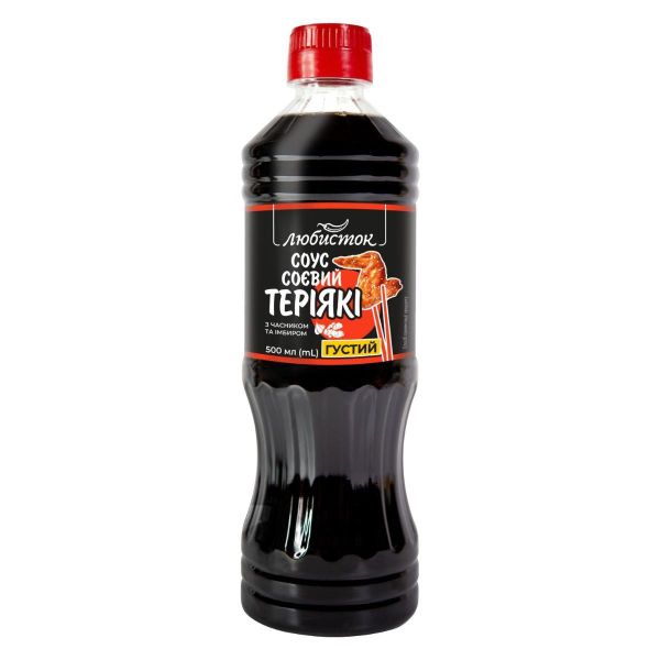 Соус соєвий «Теріякі» з часником та імбирем 500мл ТМ Любисток Соус соєвий «Теріякі» з часником та імбирем 500мл ТМ Любисток