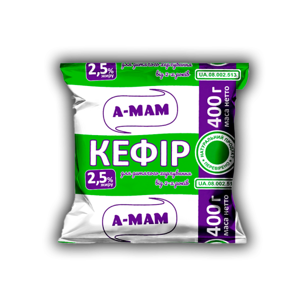 Кефір 2,5% жиру для дитячого харчування від 2-х років 400г ТМ АМА Кефір 2,5% жиру для дитячого харчування від 2-х років 400г ТМ АМА