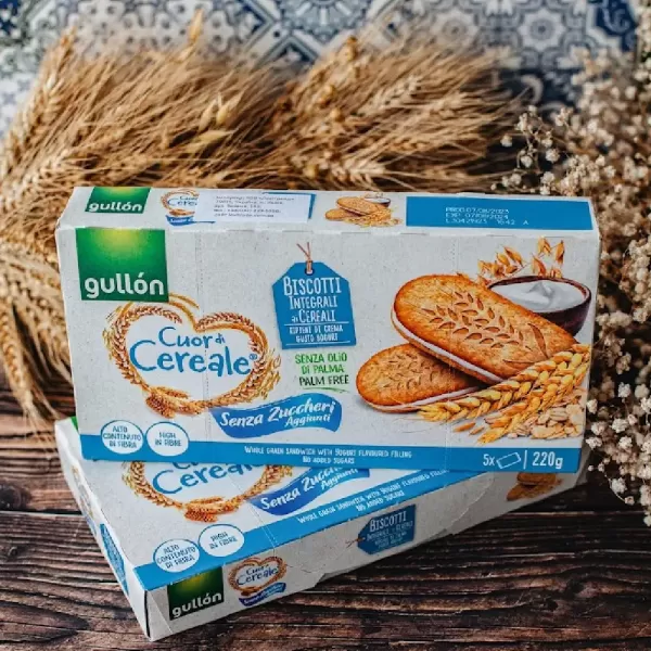 Печиво Сендвіч Gullon Cuor di Cereale з йогуртовою начинкою без цукру і пальмової олії 220 г Іспанія Печиво Сендвіч Gullon Cuor di Cereale з йогуртовою начинкою без цукру і пальмової олії 220 г Іспанія