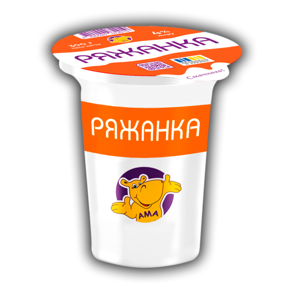 Ряжанка 4,0% жиру в стакані 300г ТМ "АМА" Ряжанка 4,0% жиру в стакані 300г ТМ "АМА"