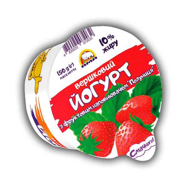 Йогурт вершковий 10% жиру з фруктовим наповнювачем "Полуниця" Йогурт вершковий 10% жиру з фруктовим наповнювачем "Полуниця"